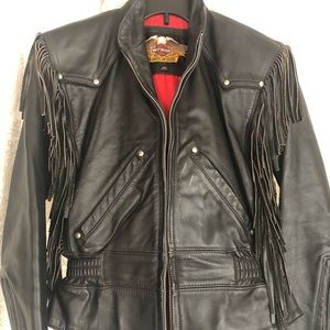 Harley Davidson Vintage Leather Motorcycle Jacket Fringe